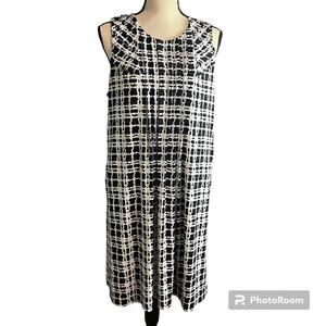 Calvin Klein | Black White Career Wear Stretch Sheath Sleeveless Dress Sz L